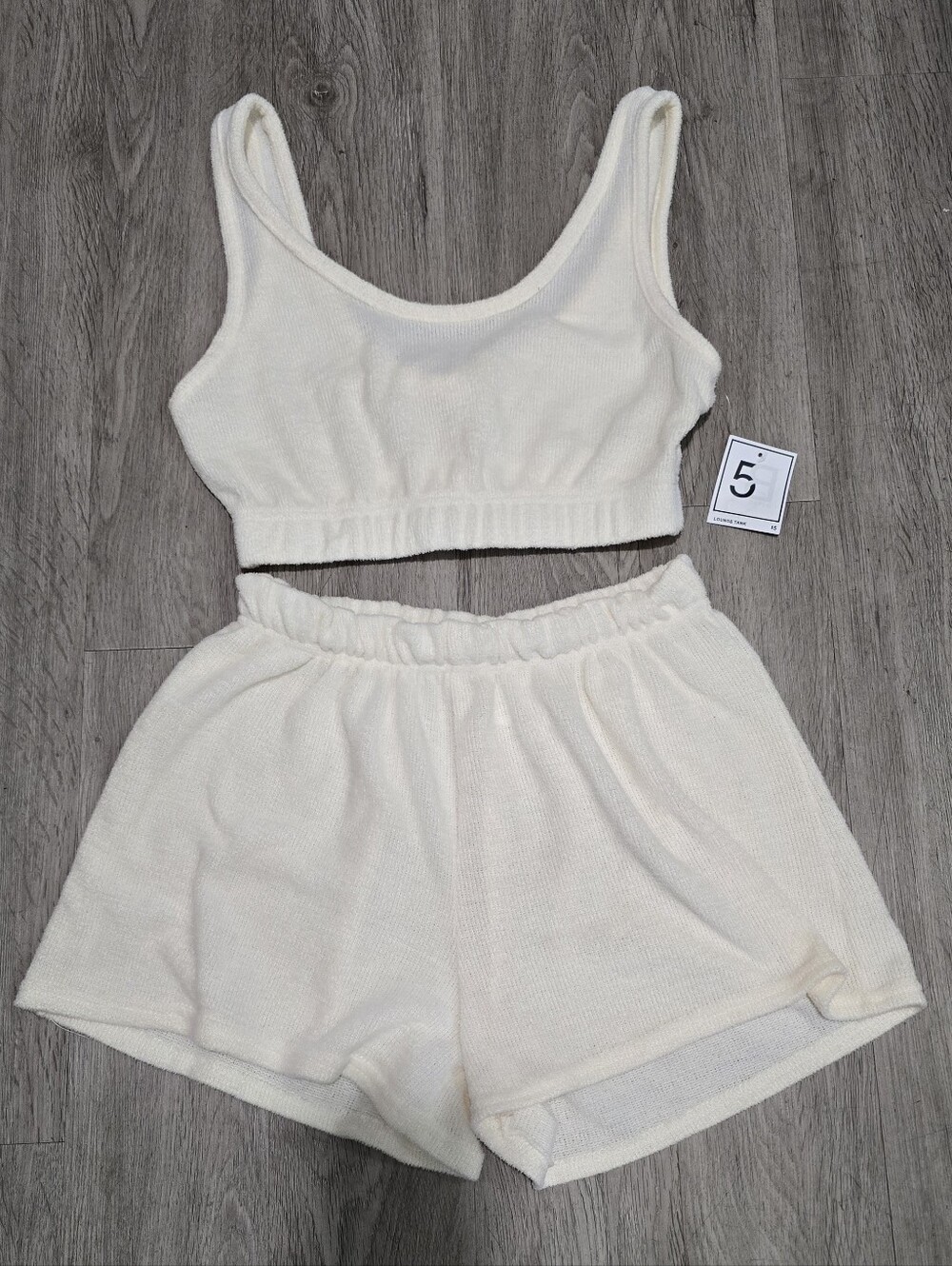 Cozy Ivory Ribbed Tank & Shorts Sleep Set Size Juniors Large NWT